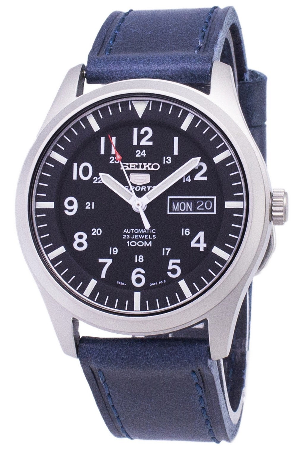 Seiko 5 Sports Snzg15k1-var-ls13 Automatic Dark Blue Leather Strap Men's Watch