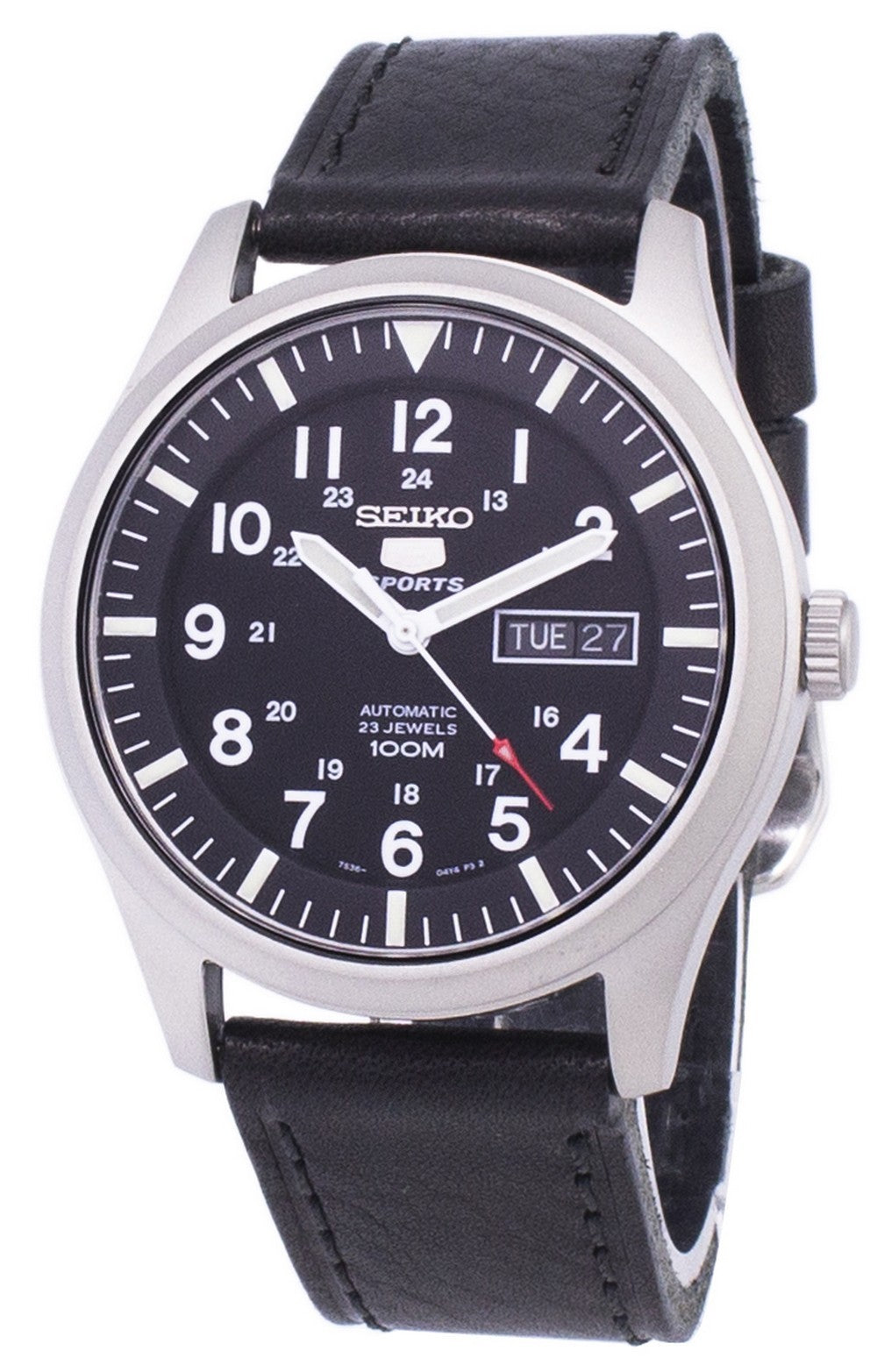 Seiko 5 Sports Automatic Black Leather Snzg15k1-var-ls8 100m Men's Watch