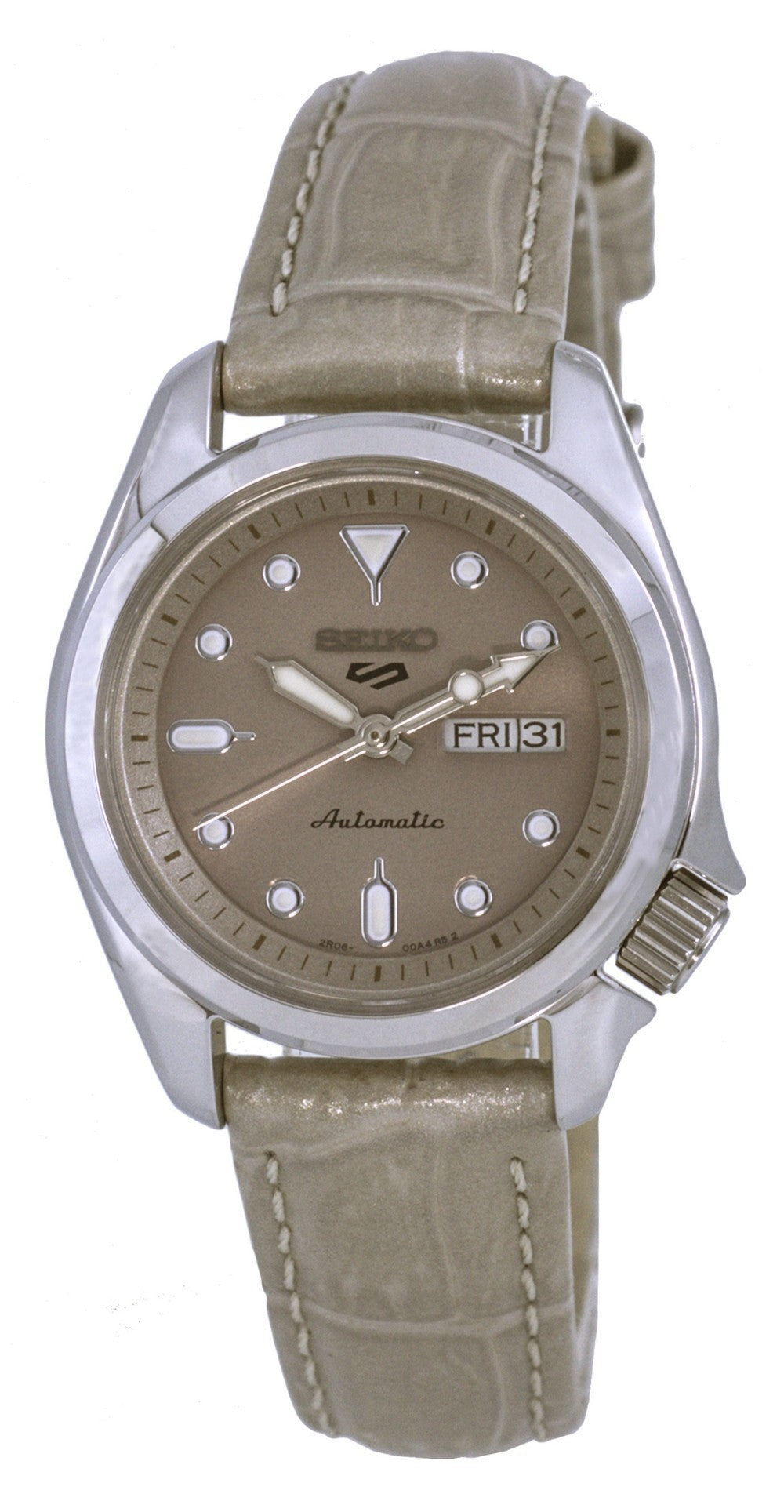 Seiko 5 Sports Compact Leather Beige Dial Automatic Sre005 Sre005k1 Sre005k 100m Women's Watch