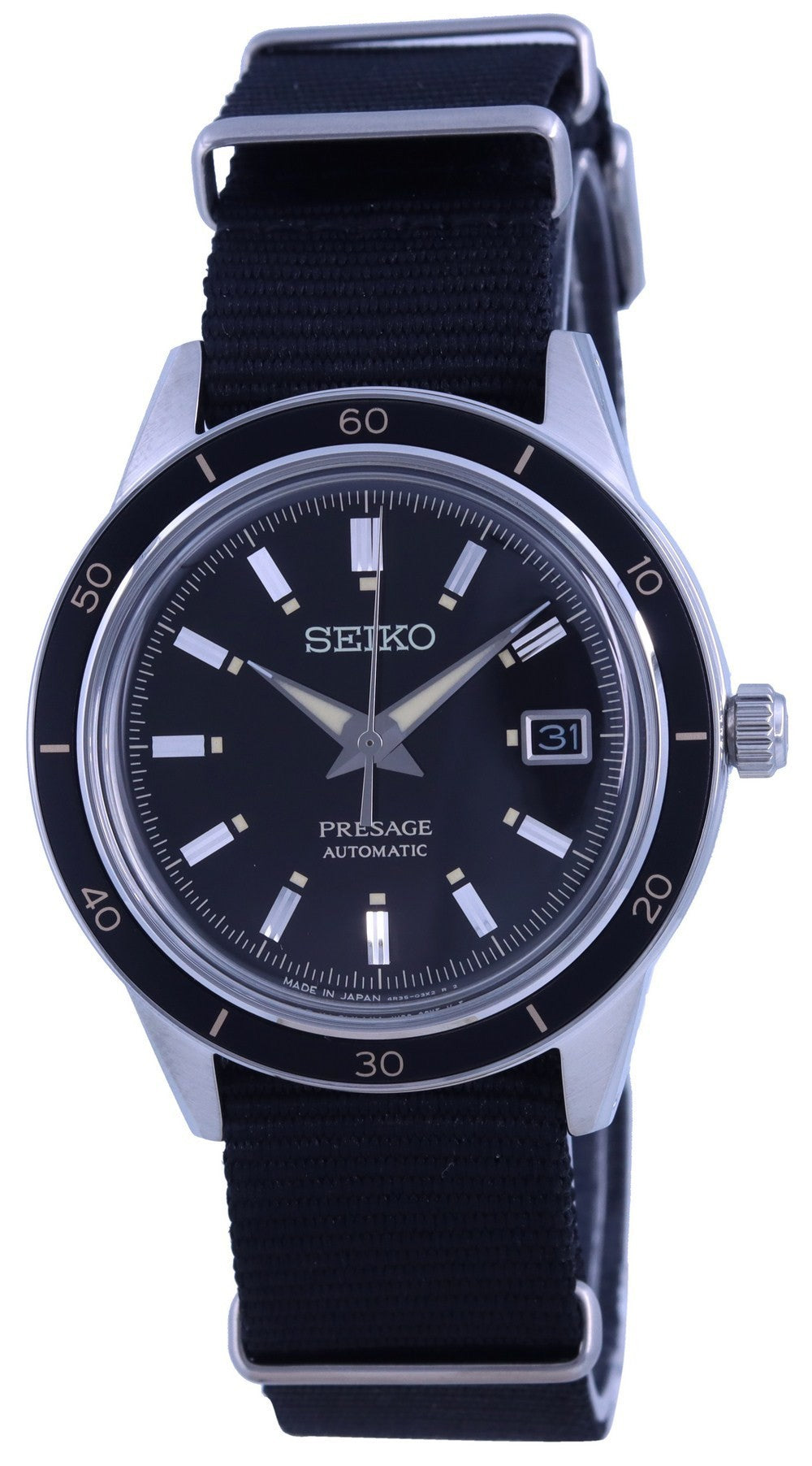 Seiko Presage Style 60's Black Dial Nylon Strap Automatic Srpg09 Srpg09j1 Srpg09j Men's Watch