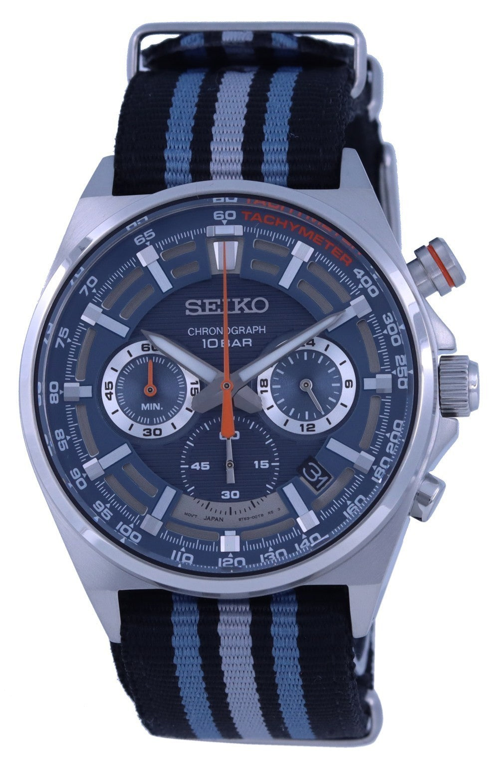 Seiko Sports Chronograph Nylon Blue Dial Quartz Ssb409 Ssb409p1 Ssb409p 100m Men's Watch