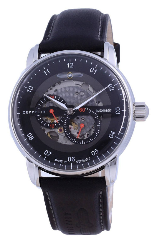 Zeppelin Captain's Line Skeleton Leather Automatic 8664-2 86642 Men's Watch