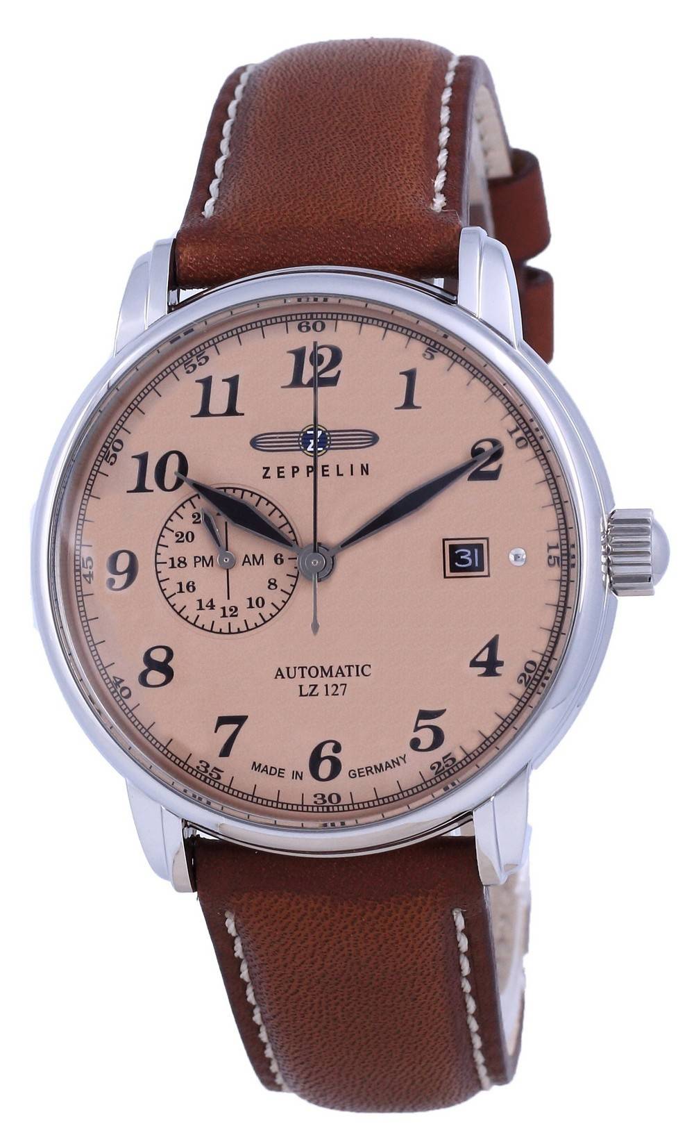 Zeppelin Lz127 Graf Beige Dial Leather Automatic 8668-5 86685 Men's Watch